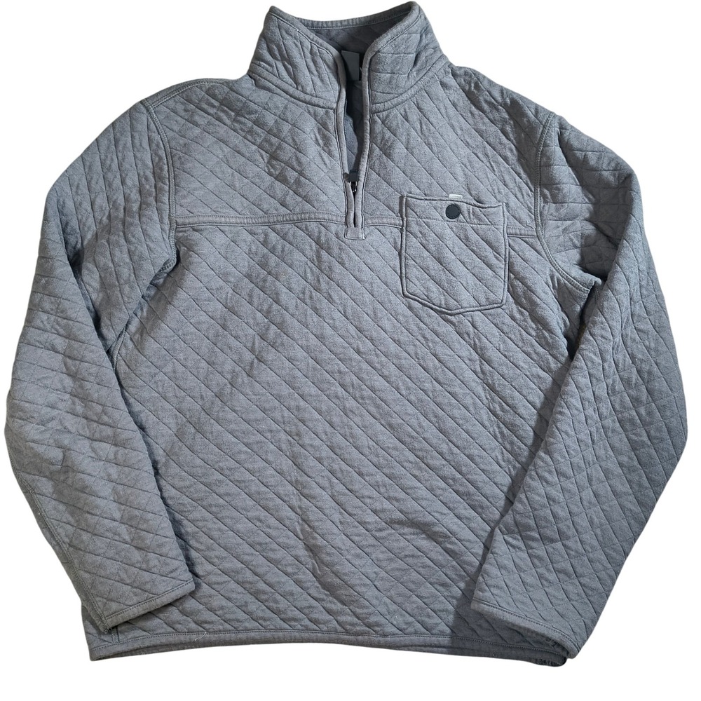 Eddie Bauer Mens Quilted Pullover Gray Long Sleeve 1/4 Zip Sweater Small‎